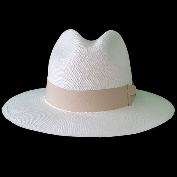 M.A.M.A. - Fedora Womens White Straw Hat, Light Beige Ribbon